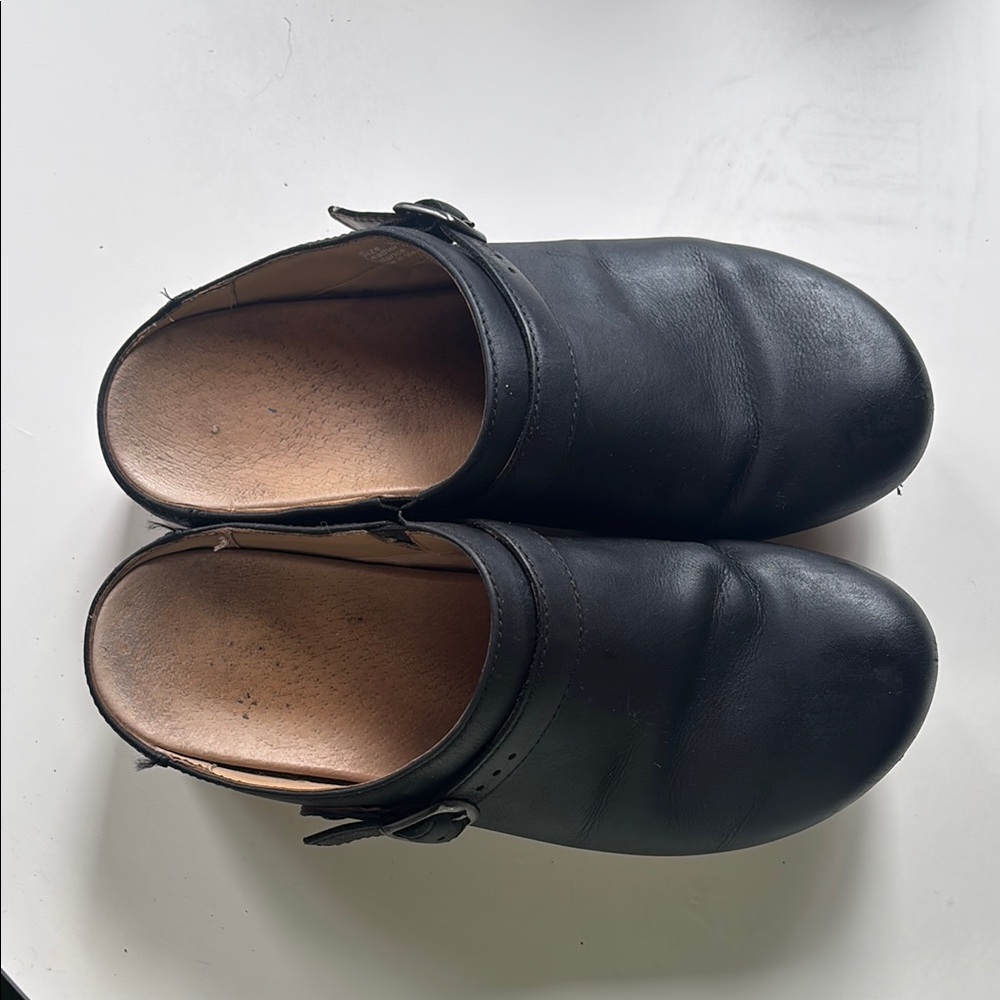 Dansko Black Leather Mules